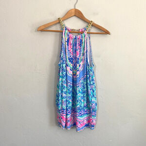 Lilly Pulitzer Bowen Halter Top Women Size Medium Multicolor Gold Chain Beach